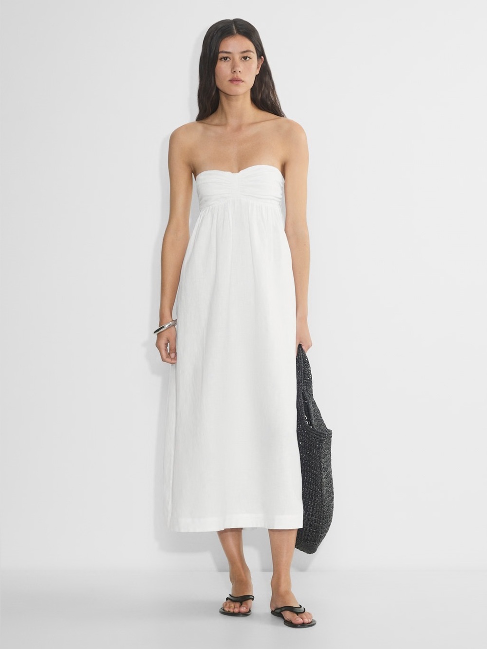 Aritzia Strapless White Linen Dress